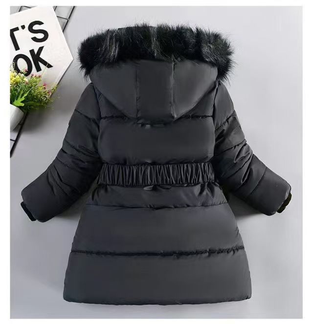 Langer, fleecegefütterter Wintermantel für Mädchen (3-8 Jahre) – Trendige, dick wattierte Jacke mit abnehmbarer Kapuze_voghion.com