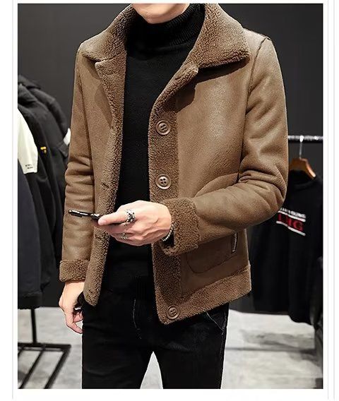 Herrenbekleidung Pelzmantel aus genarbtem Samt für Herren im Herbst und Winter im neuen Stil sowie verdickter, doppelseitiger Wintermantel mit Samtbezug_voghion.com