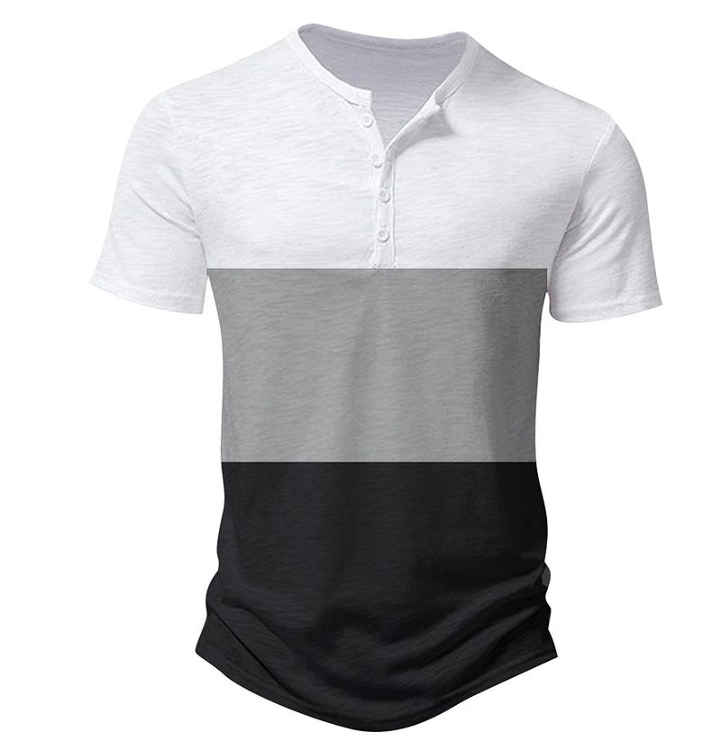 Unbeatable Quality Men's Casual Patchwork Versatile Screw Neck Color Blocked Loose Short Sleeved Polo Shirt_voghion.com
