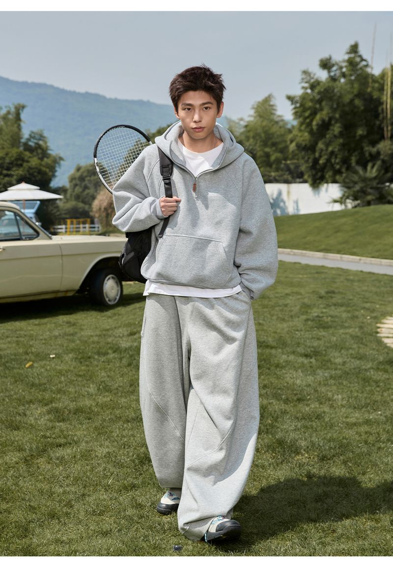 Schwerer 380 g schwerer Kapuzenpullover für Herren mit halbem Reißverschluss und Stehkragen, übergroßer Passform, lässiger Pullover für Herbst und Winter_voghion.com