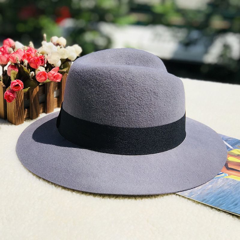 Autumn and winter oblique top hat British pepper letter M wool wide brim hat wool hat_voghion.com