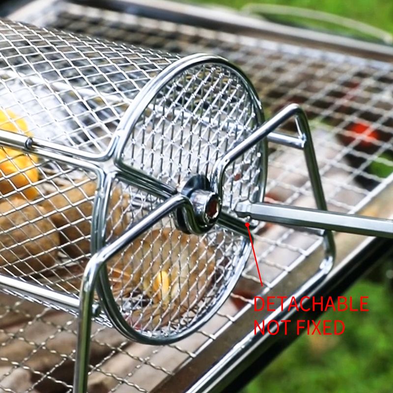 Roestvrijstalen Rollende BBQ-grill Mesh Basket Grill Rotisserie Basketrol Barbecue Kooi Kaffeebrander_voghion.com