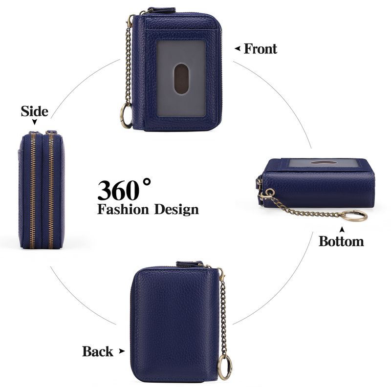First Layer Cowhide Double Layer Zipper Organ Card Holder Women's rfid Anti-Magnetic Leather Key Case Card Holder ID Card Holder_voghion.com