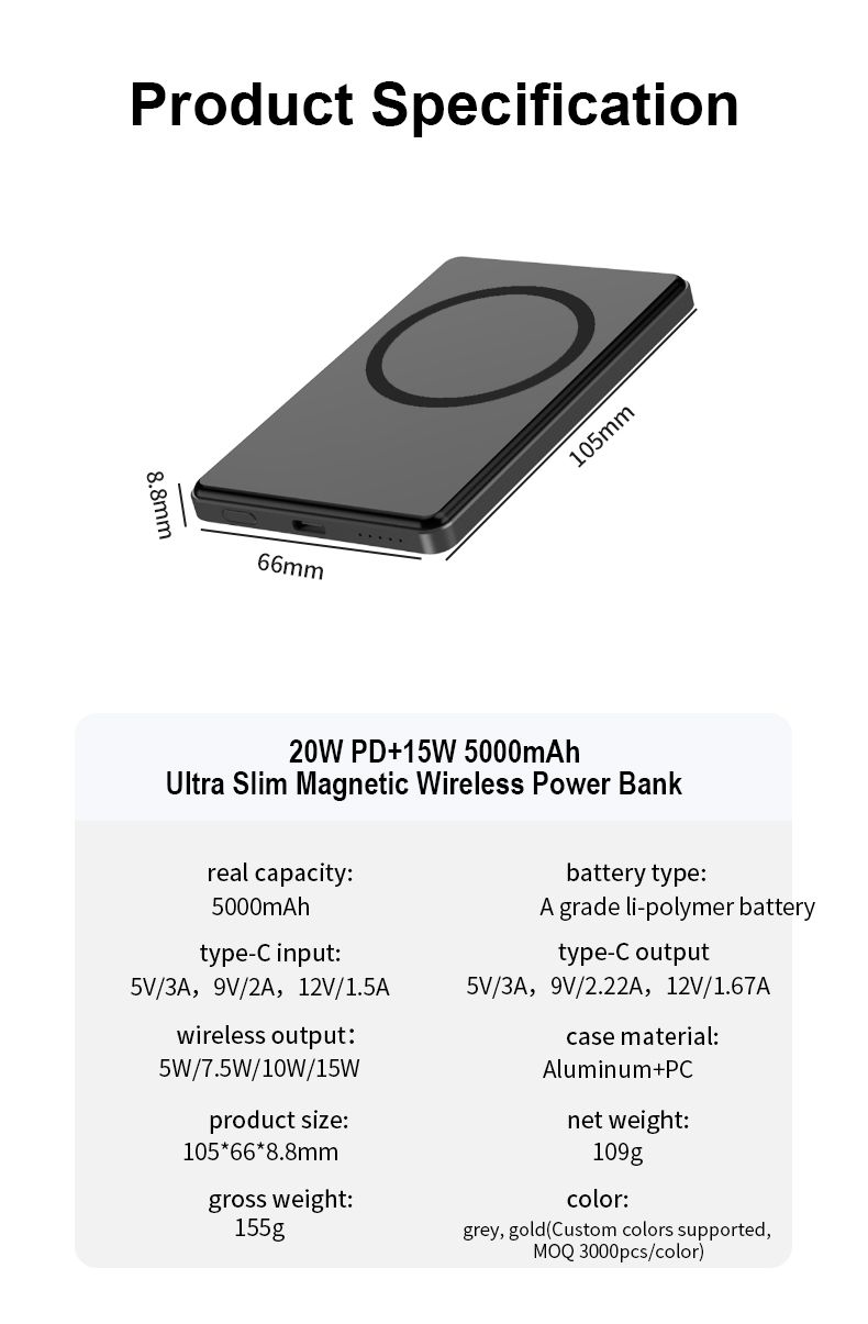 Music Festival Four-Cell Battery Indicator Powerbank 10000 Mah Wireless Magnetic Type-C Fast Charging Power Bank Aluminum Alloy Custom_voghion.com