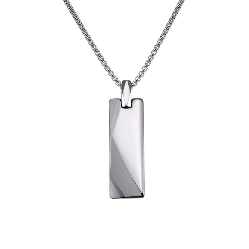 Collana con ciondolo in acciaio al tungsteno in stile punk da uomo - Design geometrico quadrato con finitura liscia, gioielli hip hop per uomo (argento, blu, nero)_voghion.com