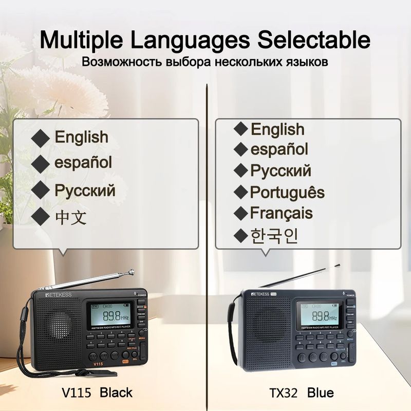 Retekess V115 SW Portable Radios AM FM Rechargeable Shortwave Radio Battery Powered Full Waves USB Recorder For Gift_voghion.com