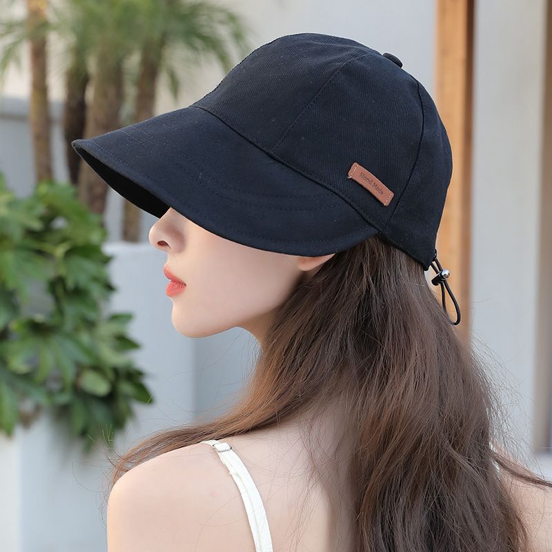 2025 Spring/Summer Same Women's Fisherman's Hat And UV Cap, Solid Black Sun Hat_voghion.com