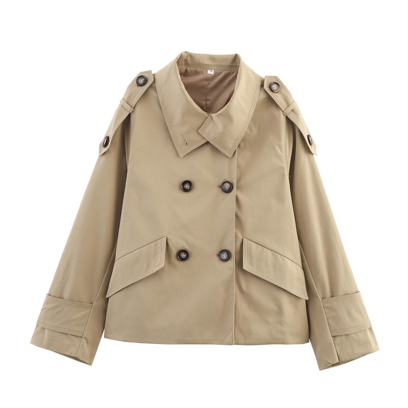 Giacca antivento corta a maniche lunghe, ampia e versatile, con doppio petto, dal design retrò con revers, da donna_voghion.com