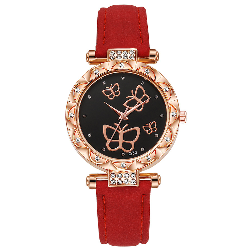 Diamond petal case temperament butterfly pattern frosted belt women's quartz watch_voghion.com