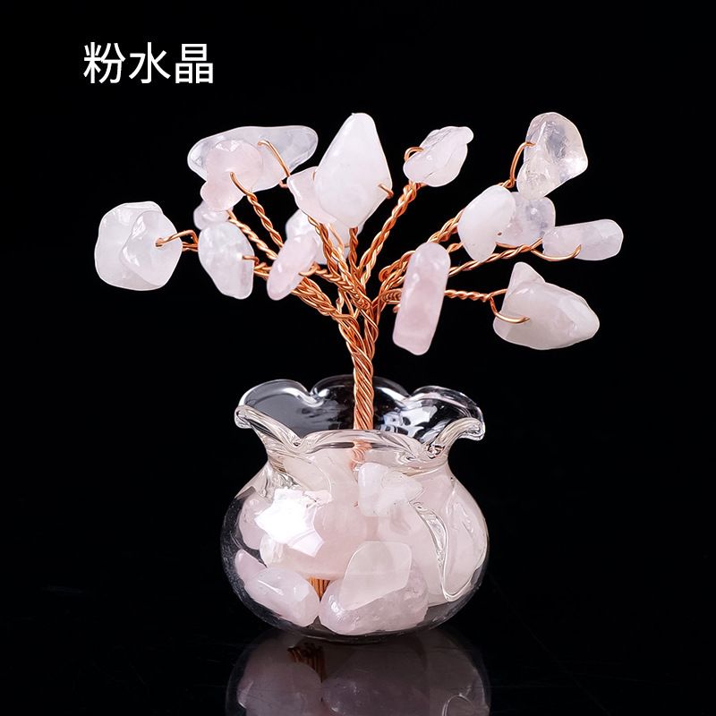 Natürlicher gelber Kristall-Geldbaum, rosa-lila Glücksbringer, kleiner Schmuck für Schreibtisch, Büro, Zuhause – süße Dekoration_voghion.com