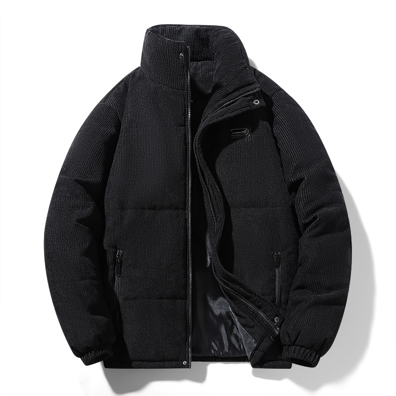 Standing Collar Cotton Corduroy, Autumn And Winter Men's Plush, Thickened, Warm, Breathable, Loose Fitting Bread Jacket,_voghion.com
