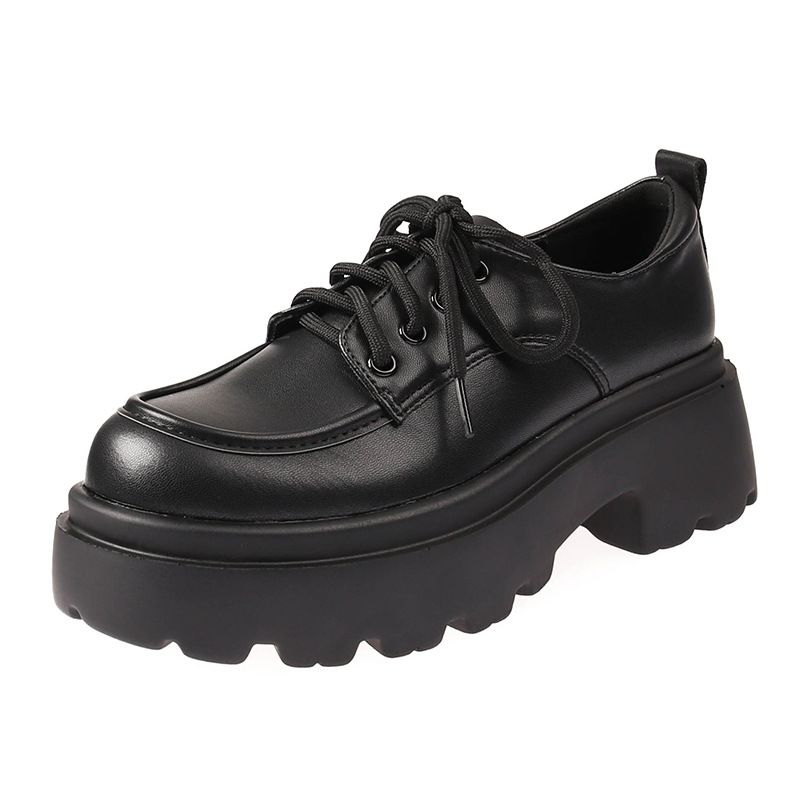 Emexiang Scarpe da donna in pelle con suola spessa e rialzo in stile britannico, 6 cm, mocassini con lacci neri per l'autunno e_voghion.com