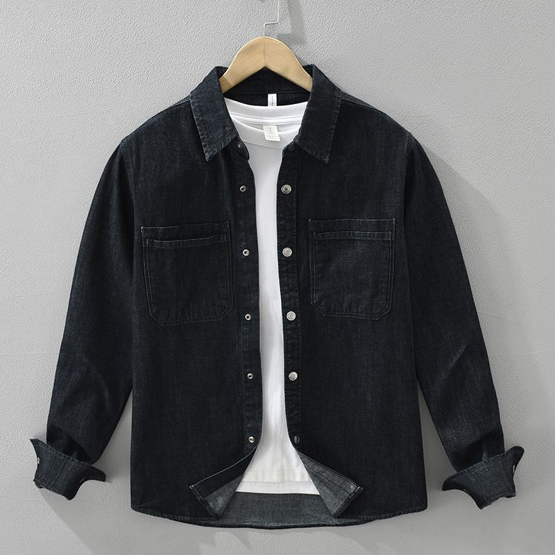 Denim-Retro-Langarmhemd für Herren, modisch und vielseitig, künstlerisches und lässiges lockeres Oberteil_voghion.com