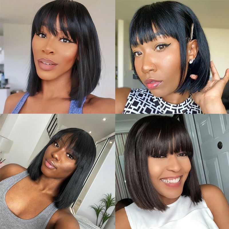 Hot Selling Bone Straight Fringe Bob 100% Mënschlech Perück fir Fraen Brasilianesch Hoer Voll Hine Made With Pony_voghion.com