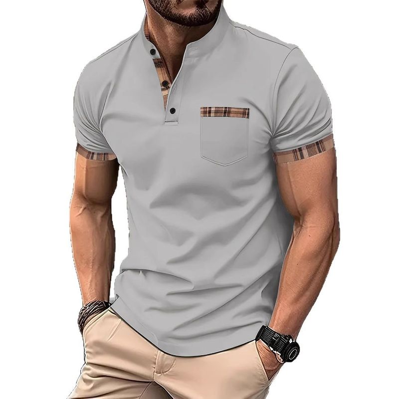 2025d 2025 Neues Herren-Lässiges Kurzarm-Poloshirt mit Stehkragen und Knopfleiste, vielseitiges T-Shirt_voghion.com