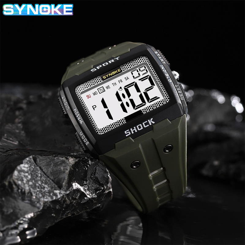 Orologio sportivo da uomo SYNOKE, elettronico, impermeabile, luminoso, con grande schermo, quadrato, per corsa, campeggio e studenti_voghion.com