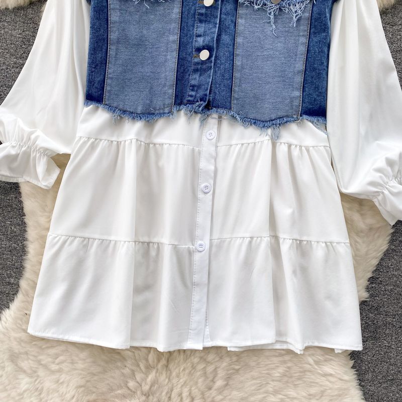 populära tvådelade kostymer, koreanska damkläder, designjacka i jeansväst, mångsidig babydollkjol, fashionabla tvådelade kostymer_voghion.com