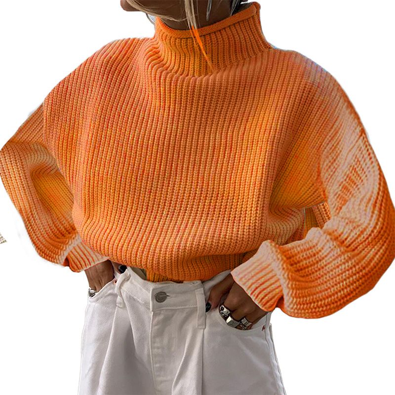 Women's knitwear temperament turtleneck solid color loose casual base sweater_voghion.com