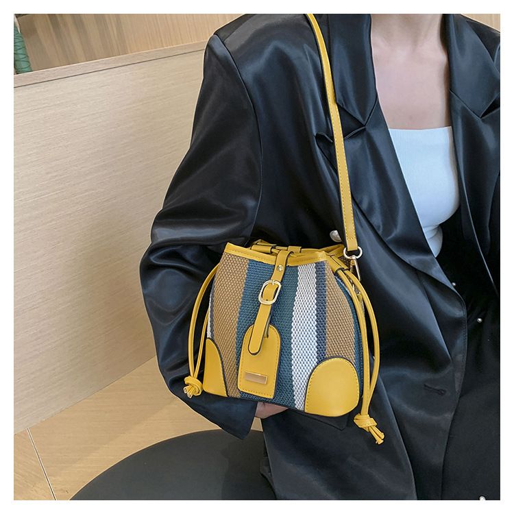 Sacs seau pour femmes, sac seau portable à rayures de couleur contrastée, sac à bandoulière tendance pour femmes_voghion.com