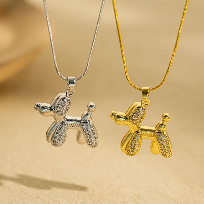 New Simple Zircon Titanium Steel Cute Balloon Dog Pendant Clavicle Chain_voghion.com