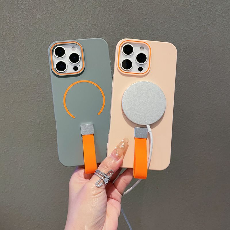 Custodia magnetica opaca con cinturino in silicone per ricarica wireless per iPhone 16, 15 Plus, 14, 13, 12, 11 Pro Max, morbida in TPU_voghion.com