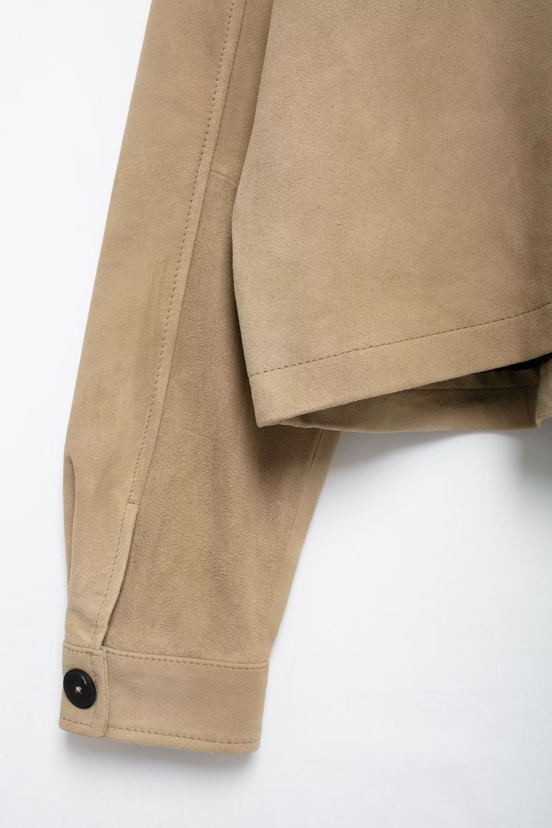 Vêtements pour femmes automne et hiver nouveau style veste courte en velours de peau de cerf à boutonnage simple_voghion.com