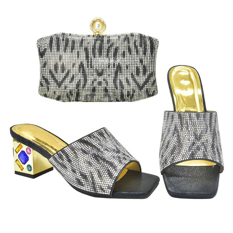 Leisure square head after empty retro overshoes colorful rhinestone fashion sandals with the same style handbag set_voghion.com