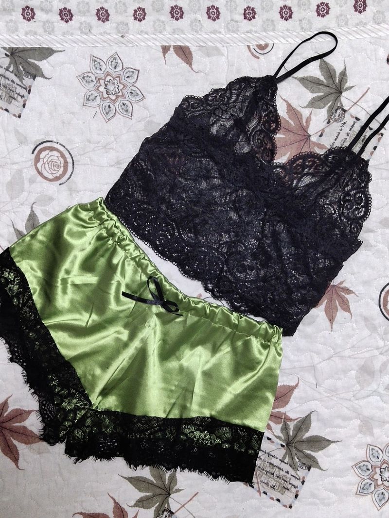 Completo intimo in pizzo trasparente – Spalline regolabili e sottoveste con spacco profondo e perizoma abbinato (rosso/nero/rosa/verde/marrone/viola, S-XXL)_voghion.com