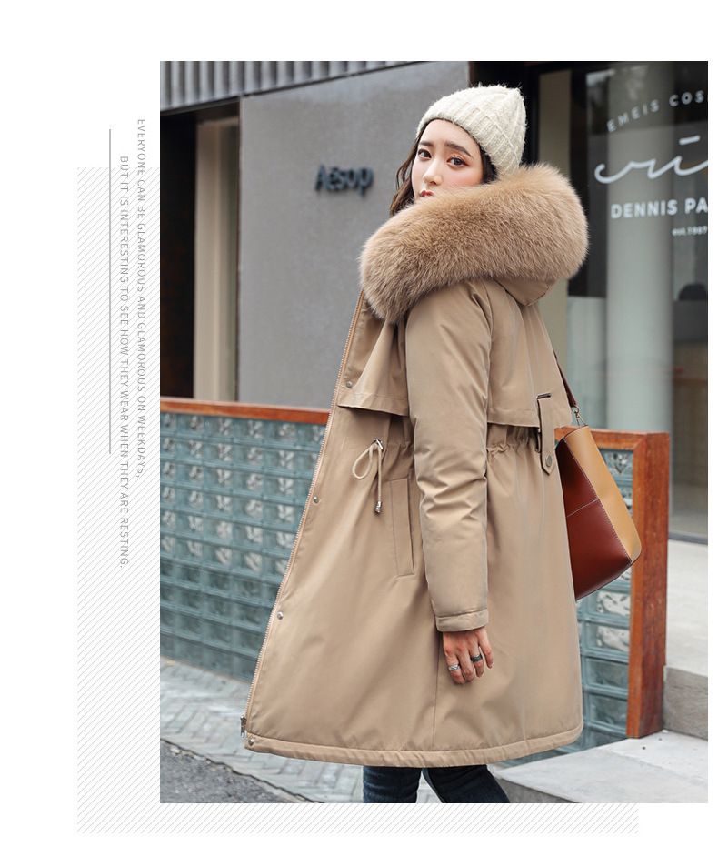 Langer Puffermantel für den Winter mit Kunstpelzkapuze für Damen, warme Trenchcoat-Parkajacke in Übergröße, verdickte, gesteppte Oberbekleidung mit Kordelzug in der Taille_voghion.com