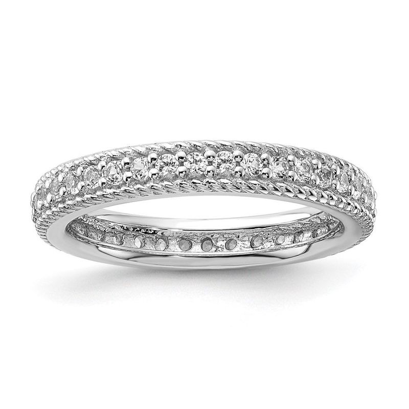 Sterling Silver Stack Exp Polished Created White Sapphire Eternity Ring_voghion.com