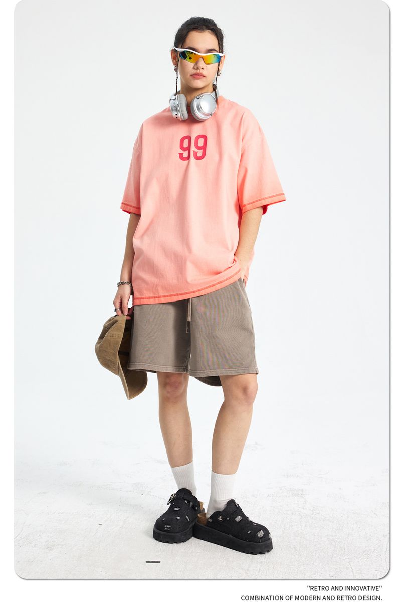 Maglietta a maniche corte da uomo, stampata e lavata, con scollo rotondo, bianca, stile batik retrò_voghion.com