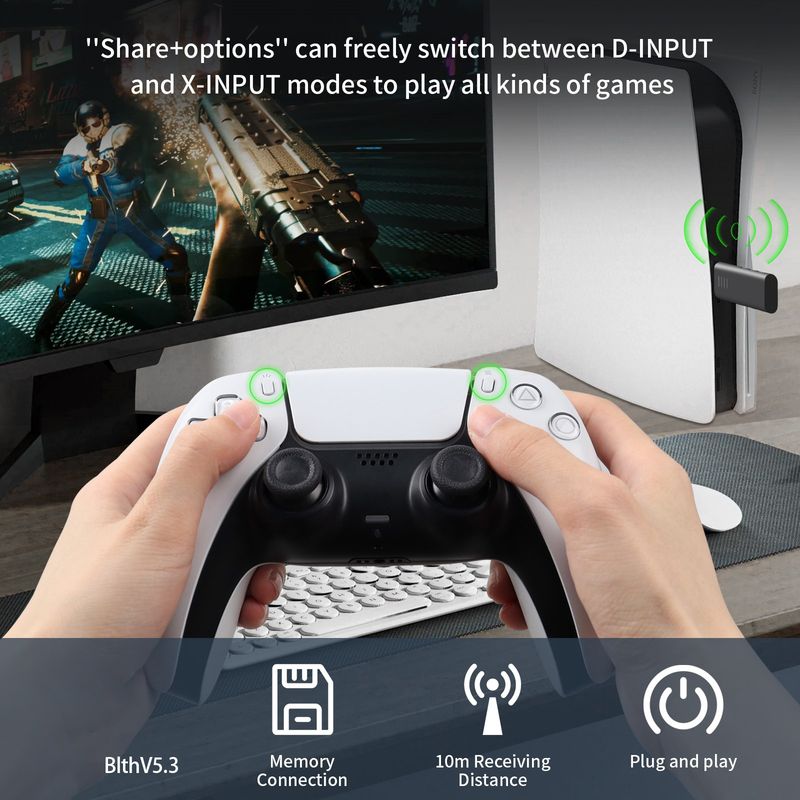 Wireless BT 5.3 Type-C OTG Adapter Bluetooth-Compatible USB Receiver Adapter PS4/PS5 Controller To Computer Games_voghion.com