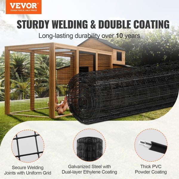 VEVOR Hardware Cloth, 48'' X 50' Galvanized Wire Mesh Roll, 16 Gauge Chicken Wire Fence Roll, Vinyl Coating Metal Wire Mesh For Chicken Coop Barrier_voghion.com