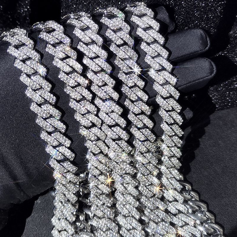 2025 New Arrivals Hip Hop 14MM Prong Link Necklace & Bracelet Iced Out Bling Cuban Chain Rhinestone Chains For Men Punk Rapper Jewelry_voghion.com