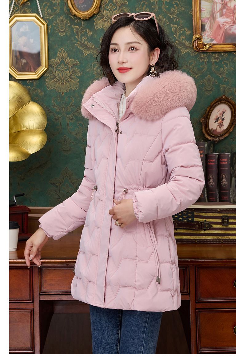 Cappotto lungo imbottito da donna con cappuccio in pelliccia sintetica, giacca invernale slim fit, caldo capospalla trapuntato per il freddo_voghion.com