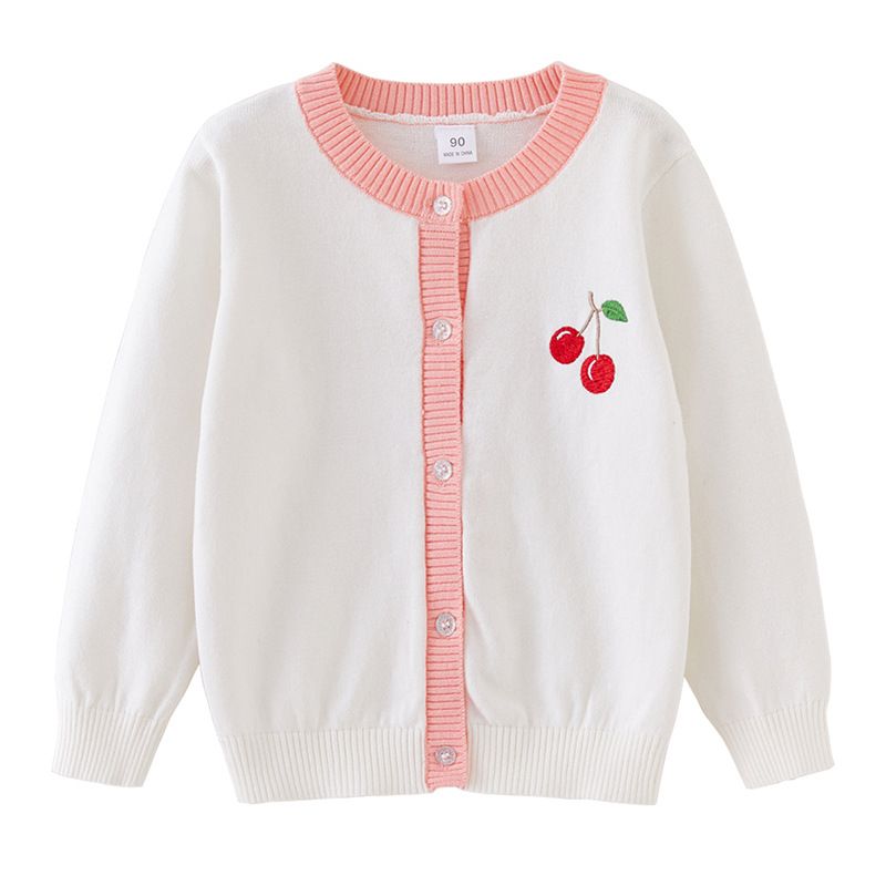 Cardigan in maglia ricamato per mamma e bambini, per bambine, in morbido cotone, a maniche lunghe, aperto sul davanti, per bambini piccoli (90-140 cm, bianco)_voghion.com
