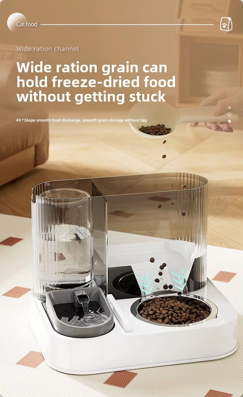 Gamelle automatique 2 en 1 pour animaux de compagnie : gamelle intégrée en plastique pour chat avec distributeur d’eau et gamelle pour nourriture/eau pour chiens et chats_voghion.com