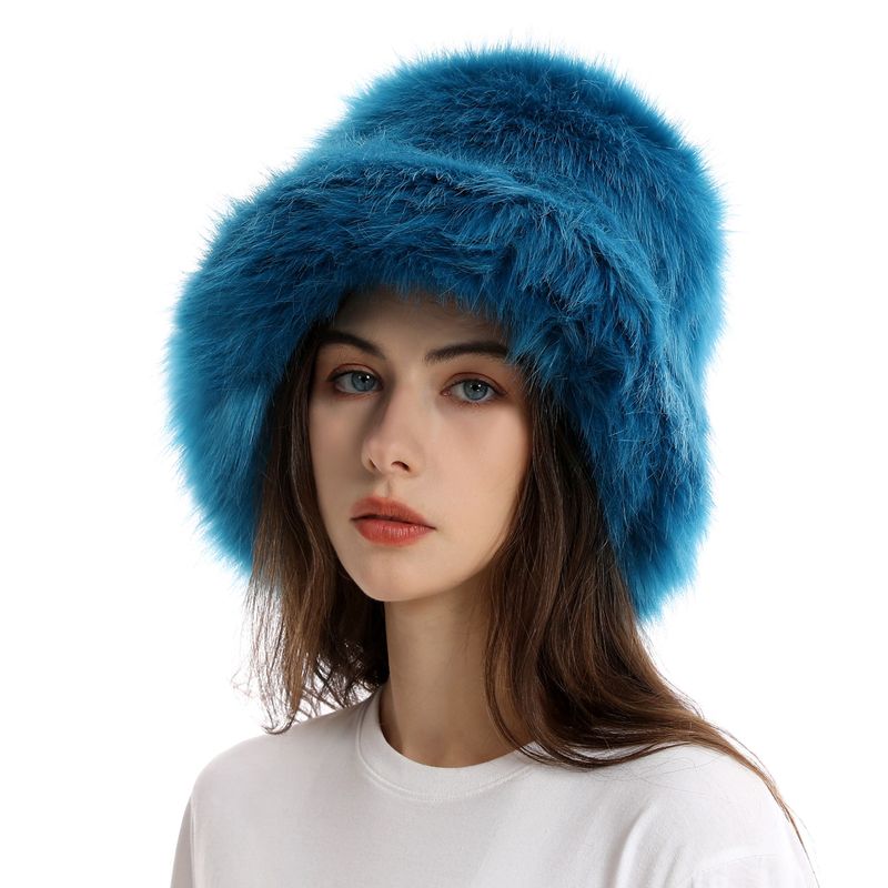 Trapper Hats Warm fisherman hat woman autumn-winter wide eaves thickened plush basin hat solid color plush hat_voghion.com