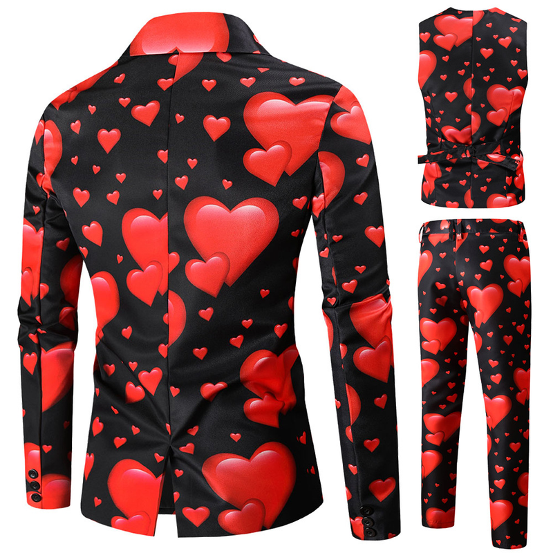 Herrenbekleidung, Valentinstag, lässig, 3D-gedruckt, Anzug, Weste, Anzug, 3-teiliges Set_voghion.com