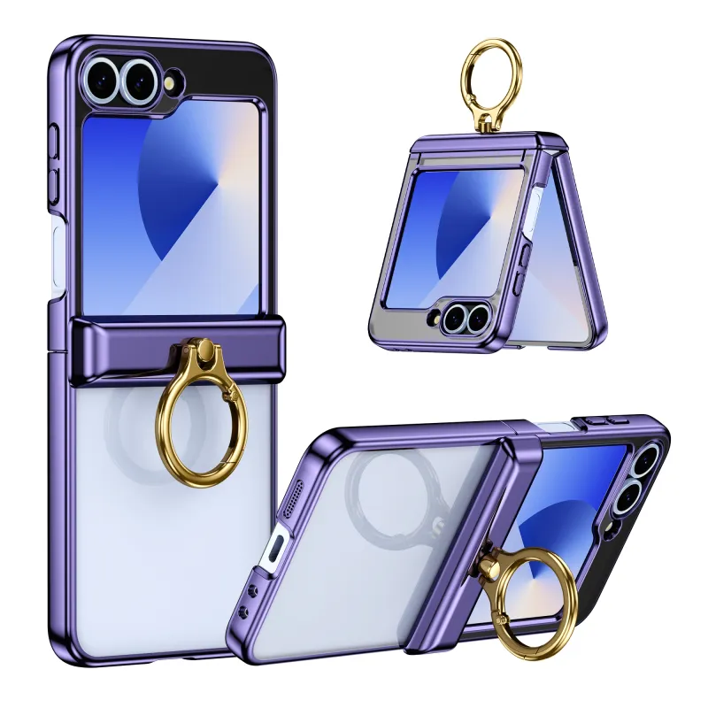 Galvanizēts eņģu aizsargājošs cietais apvalks telefona maciņš Samsung Flip6 Flip5 Flip4 Flip3 Galaxy Z Flip 6 5 4 3 gredzena turētāja pārvalkam_voghion.com