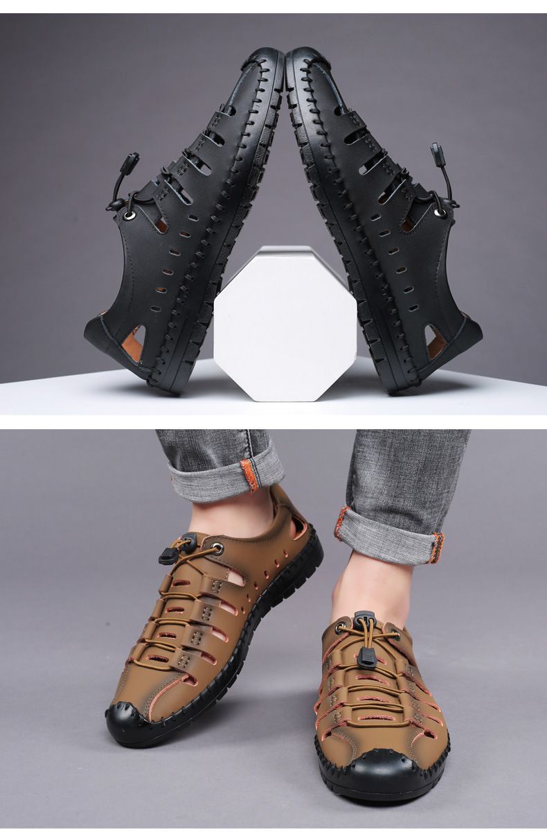 Novedad de verano, sandalias para hombre, zapatos informales de cuero, zapatos de cuero transpirables con agujeros para hombre, zapatos para hombre_voghion.com