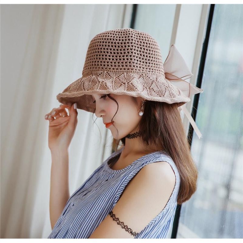 Cappello da spiaggia pieghevole con fiocco e protezione solare estiva da donna_voghion.com