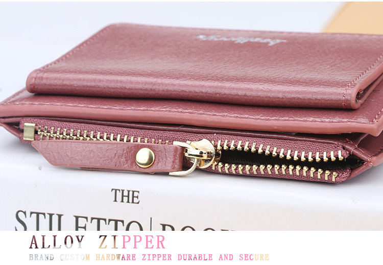 Kurze Damen-Geldbörse mit Reißverschluss, zweifach gefaltete Schnalle, Reißverschluss, Lackleder, süße kleine Geldbörse_voghion.com