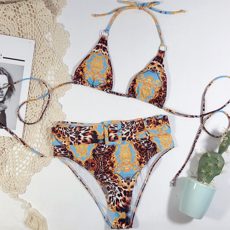 Badedragt Bikini Højtaljetrykt Halter Neck Bikini Dame Split Badedragt Badedragt_voghion.com