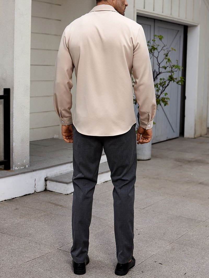 Herrenbekleidung, einfarbig, langärmelig, Business-Casual-Hemd mit Button-Down-Kragen, bügelfrei, knitterfrei_voghion.com