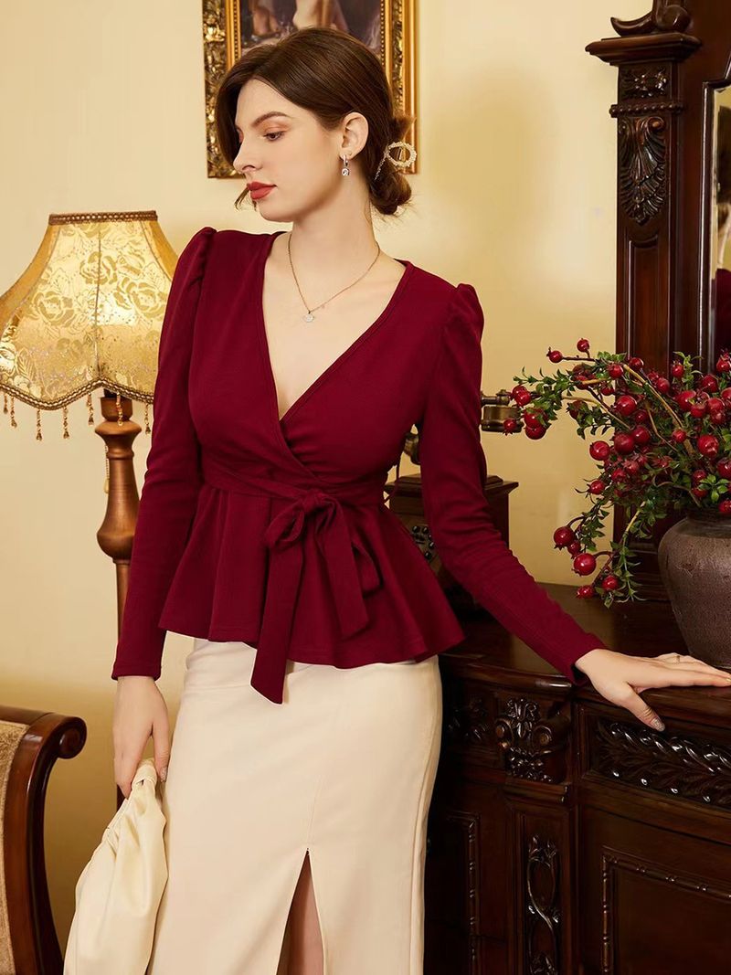 Dameskleding Kanten riem Top T-shirt Mode Casual gebreide stijl Tops_voghion.com
