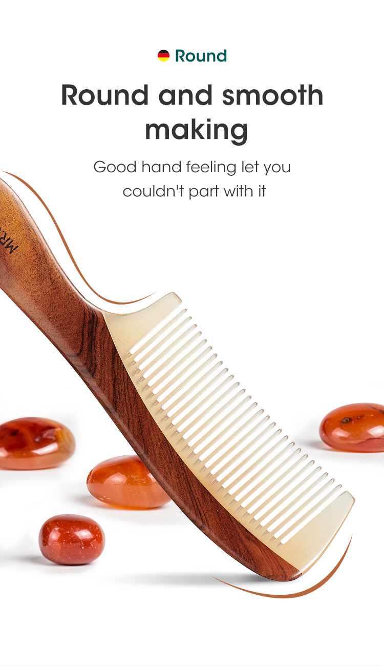 Comb Natural MR.GREEN Wood With Horn Splicing Structure Fine Tooth Hair Comb Anti-Static Head acupuncture_voghion.com