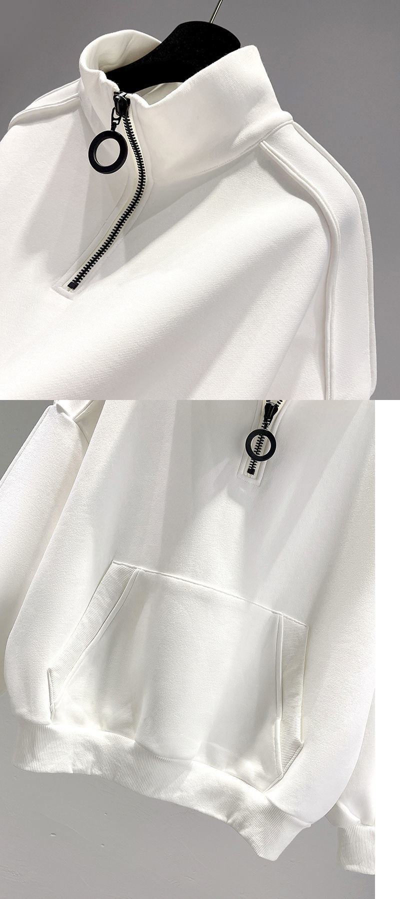 Herrenbekleidung Schwarzes Sweatshirt mit halbem Reißverschluss und Stehkragen, Kapuzenjacke, trendige High-End-Street-Herrenbekleidung, Herbst und Winter_voghion.com