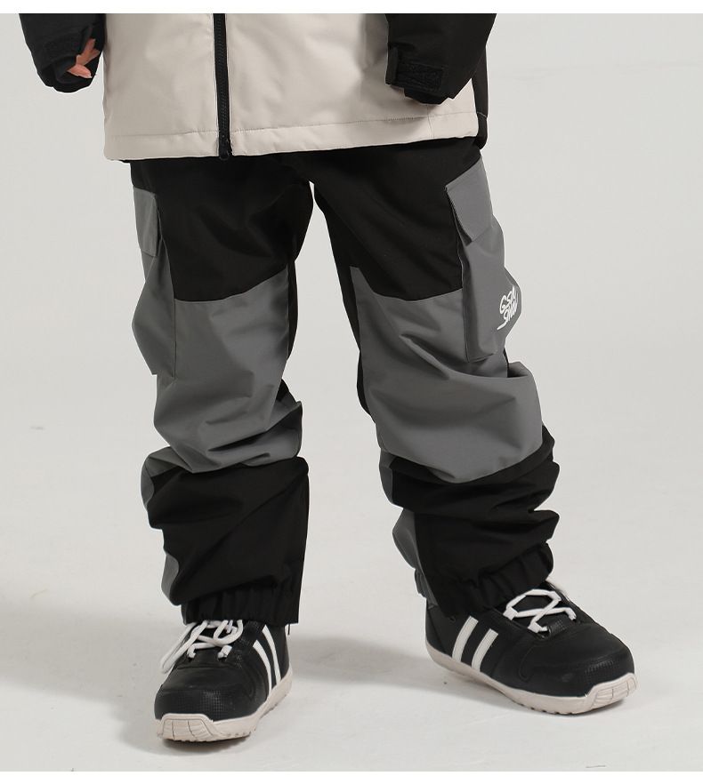 New Ski Women Winter Veneer Thickened Two-color Splicing Big Pocket Warm Windproof Waterproof Double Board Snow Pants_voghion.com
