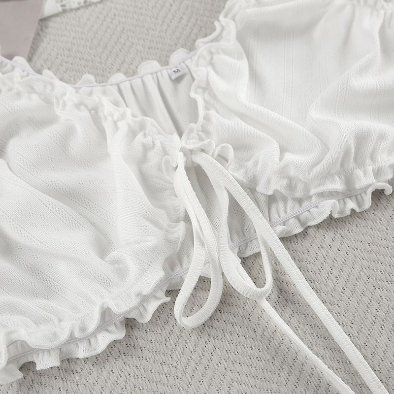 Women's Sleepwears Simple Casual Suspender Shorts Home Clothes Ladies New Knitted Comfortable Lace Up Pajamas_voghion.com